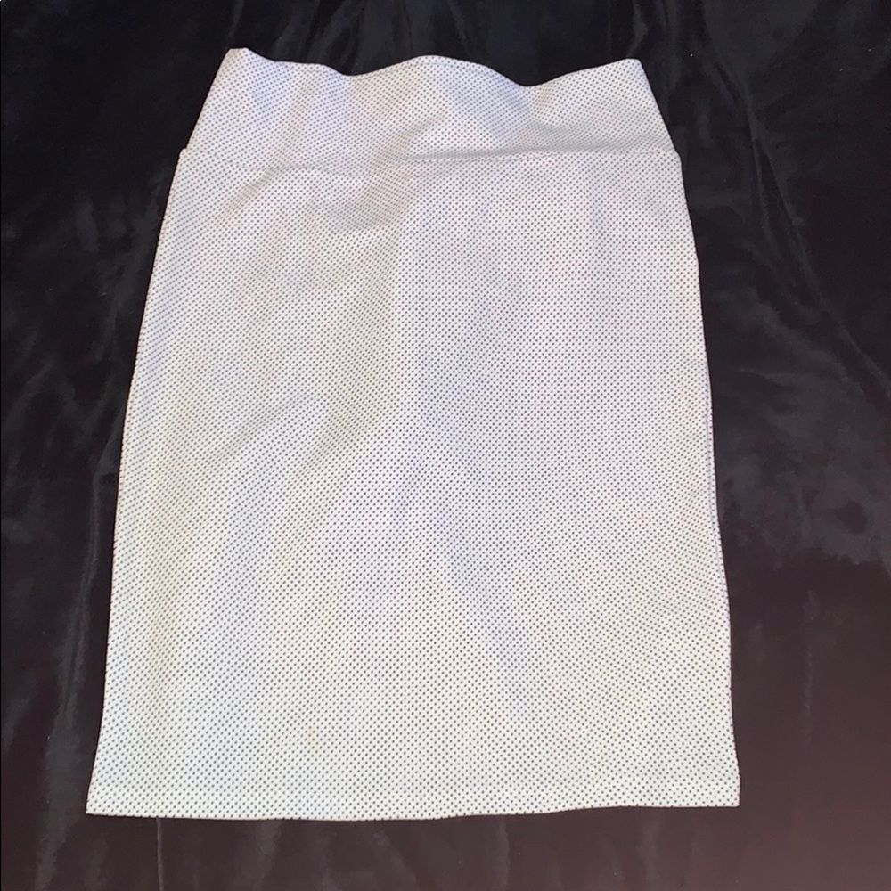 White with black polka dot pencil shirt